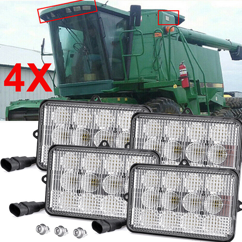 Fits John Deere Combine 9410 9510 9610 9400 9500 9600 9450 9550 - 4Pcs 6"x4" LED Cab Light 6500K AH159332 AH170565 AH128328 AH159333 AH128327 6.8L 6.8 L QSX15 QSK19 6068TE050 6068TE051 6068H055 6068TN054 6125HZ009 6125HZ013 6068HH001 6359AH001 6068HH050 6