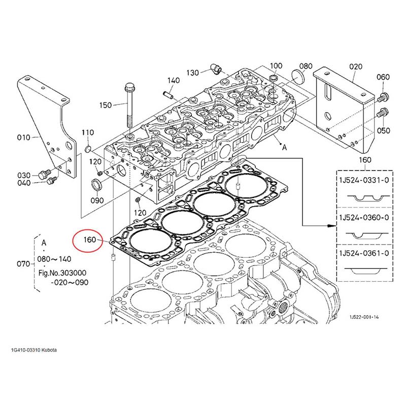 Funktioniert gut mit Kubota Motor V6108 - Zylinderkopfdichtung 1G410-03310 1G4100310 M126GXDTC, M126XDC, M126XDTPC, M135GXDTC, M135GXDTSC, M135XDC, M135XDCS