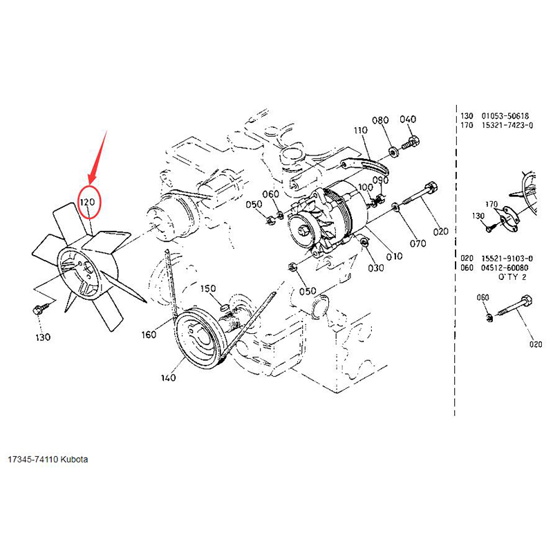 Direkter Ersatz für Kubota Motor D1105 D1403 - Fan Blade 17345-74110 15594-74110 1734574110 1559474110 GV3120-60-B,R400(B)