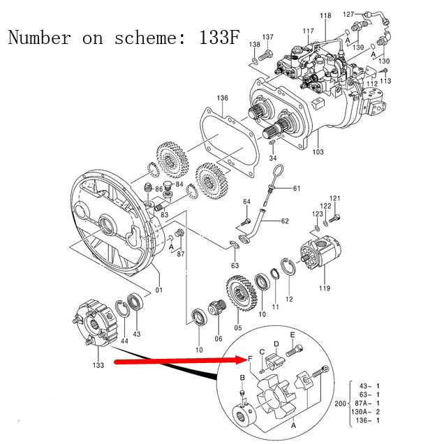 Kompatibel mit Hitachi Crawler Crusher ZR950JC Pumpenkopplung Element 4654760