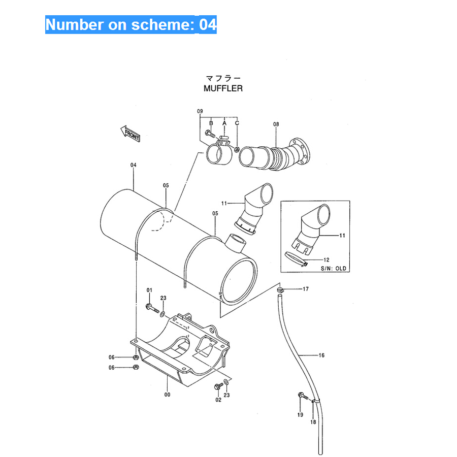 Kompatibel mit Hitachi Bagger EX400-5 EX450H-5 Motor 6RB1 Muffler 4402995 EX400-5;EX400LC-5,EX450LC-5;EX450H-5;EX450LCH-5