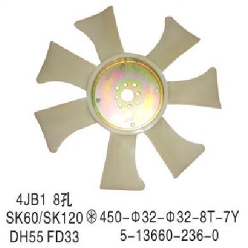 Kompatibel mit Kobelco Bagger SK60 SK120 Isuzu Motor 4JB1 Fan Blade Cooling 5-13660-236-0 5136602360 FD33 SK60, SK120, DH55