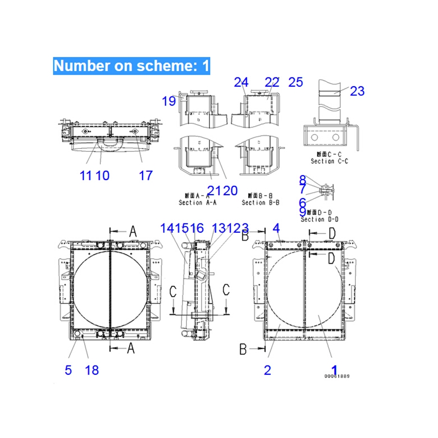 Kompatibel mit Komatsu Dump Truck HM250-2 HM300-2 Water Tank Radiator Core ASS'Y 56D-03-2112 56D-03-2121 56D032110 56D0321211 HM250-2,HM300-2