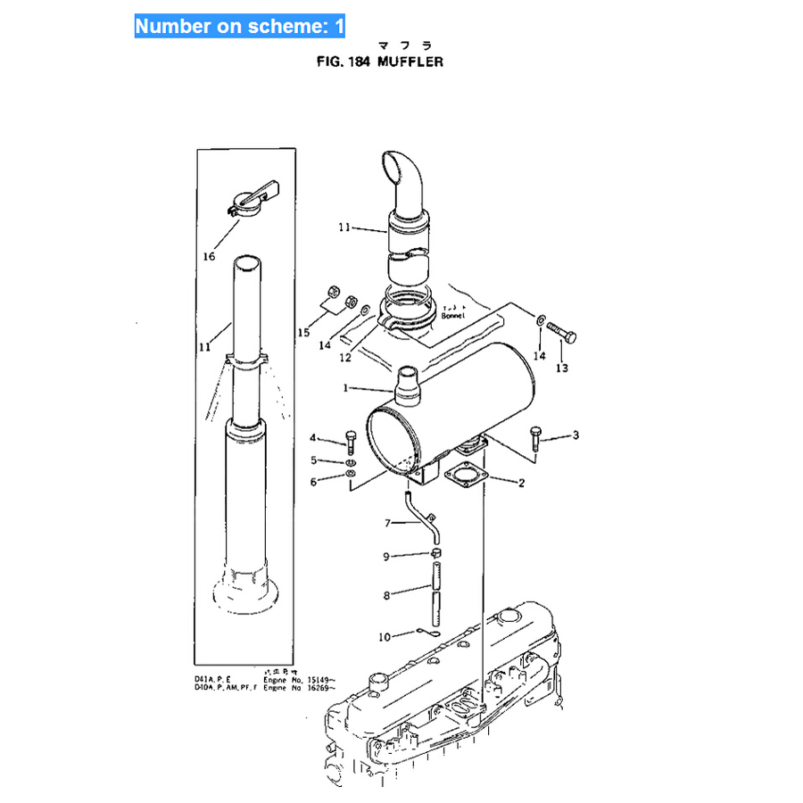 Kompatibel mit Komatsu Bagger PC200-1 PC200-2 PC200LC-2 Motor 6D105 Muffler Silencer 6136-11-5521 6136115521 PC200-1,PC200-2,PC200LC-2