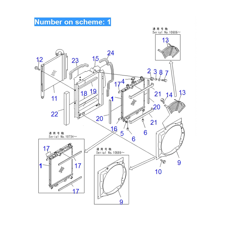Kompatibel mit Komatsu Bagger PC30R-8 PC35R-8 PC40R-8 PC45R-8 Water Tank Radiator ASS'Y 20T-03-81111 20T0381111 PC30R-8,PC35R-8,PC40R-8,PC45R-8