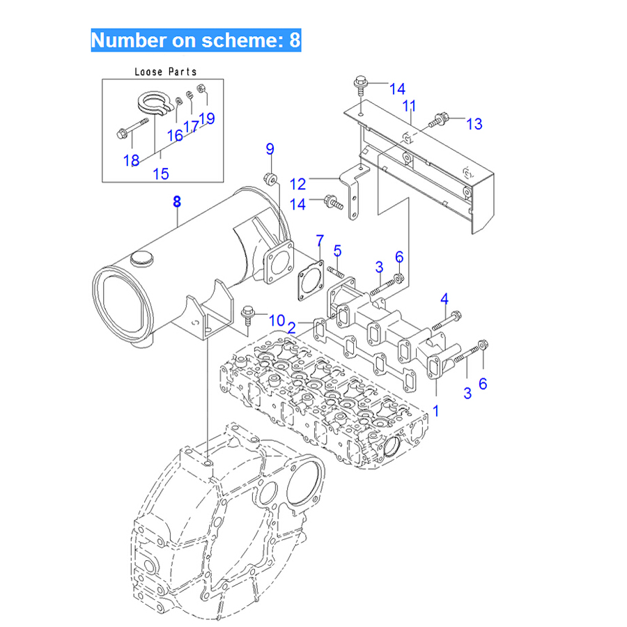 Kompatibel mit Komatsu Bagger PC40MR-2 PC50MR-2 PC45MR-3 PC55MR-3 Motor 4D88E Muffler Silencer YM129642-13510 YM12964213510 PC40MR-2,PC50MR-2,PC50MR-2-AC,PC40MR-2-AC,PC45MR-3,PC55MR-3