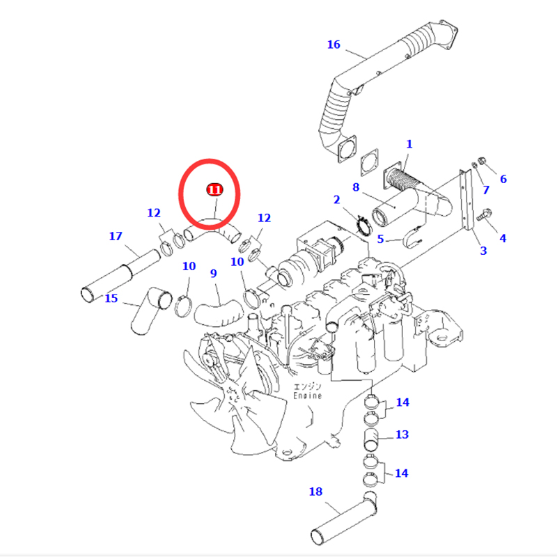 kompatibel mit Komatsu Motor 6D125E Bagger PC400-6 PC400LC-6 PC450-6 PW400MH-6 - Schlauch 6152-12-4930 6152124930 SAA6D125E-2B-8 SAA6D125E-2C SAA6D125E-2C-8 SAA6D125E-2D-8 SAA6D125E-3G-8M SAA6D125E-3G-8W BR480RG-1,BR480RG-1-M1,BR550JG-1,M300-1,HM300-1L,HM