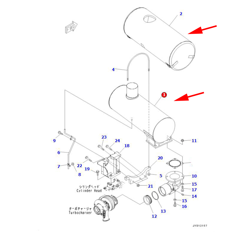 Ingenieur für Komatsu Bulldozer D65EX-16 - Muffler Silencer 6745-11-5380 6745115380 6745115190 6745-11-5190 SAA6D114E-3E