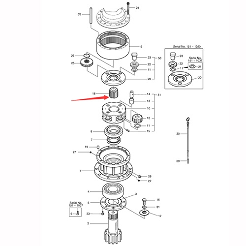 Hergestellt für Doosan Bagger DH220LC-5 DH220LL DH220N-5 DH450-3 - Sun Gear 2104-1021 21041021 DH220LC-5,DH220LL,DH220N-5,DH450-3