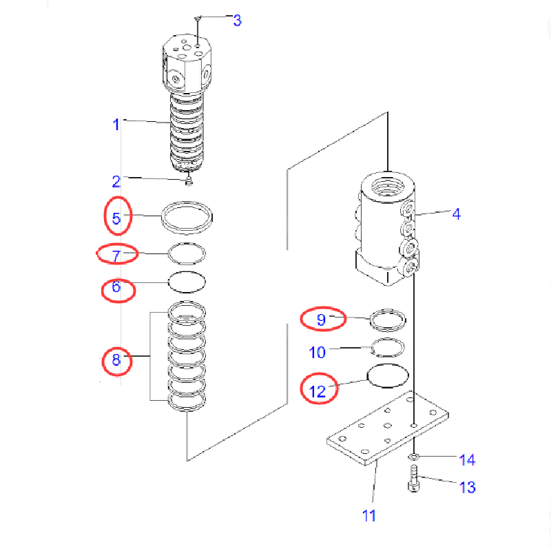 Kompatibel mit PC30MR-2 PC30MR-3 PC35MR-2 PC35MR-3 PC30UU-3 PC38UU-3 - Drehgelenk 703-06-23150 Seal Kit 703-06-98110 703-06-98320 703-06-96010 703-06-95122 703-06-94110 07000-12075 PC30MR-2, PC30MR-3, PC35MR-2, PC35MR-3, PC30UU-3, PC38UU-3