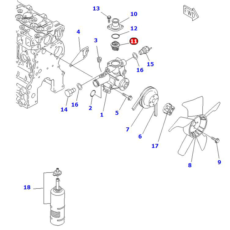 Kompatibel mit Komatsu Motor 3D68E-3K - Thermostat YM119260-49801 YM11926049801