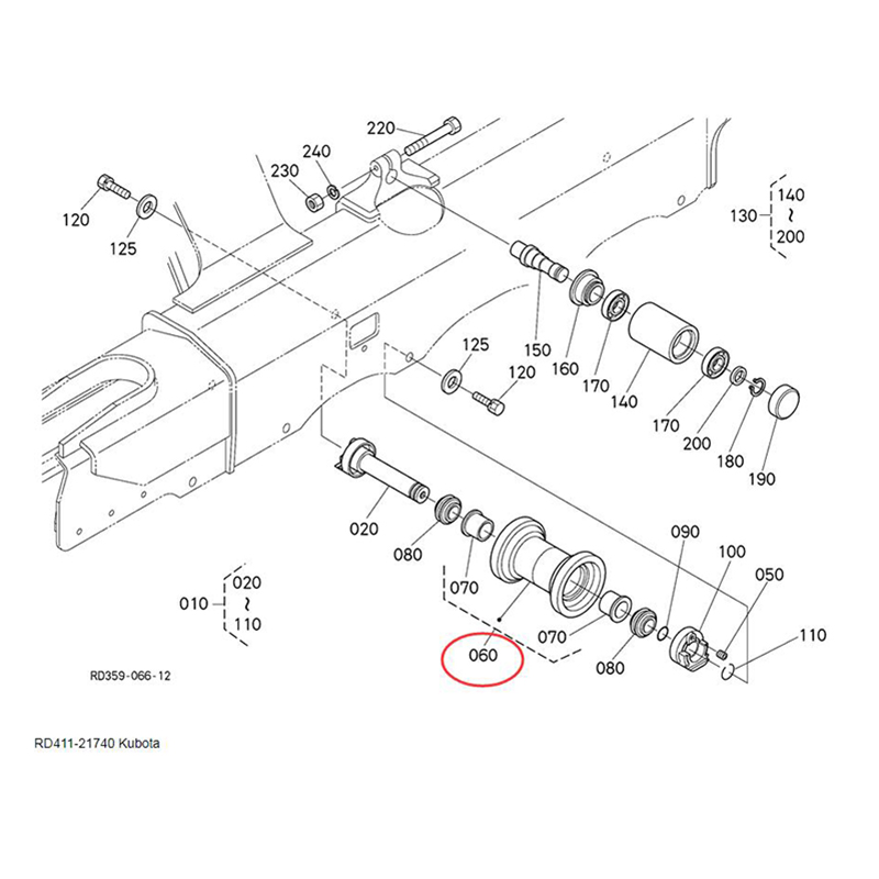 Engineered for Kubota Bagger KX057-4 KX161-3 U45-3 U45S U50-3 U55 U55-4 - Spurroller RD411-21740 RD41121740 KX057-4, KX057-4CA, KX161-3, KX161-3S, KX161-3SCA, KX161-3ST, KX161-3STCA, U45-3S, U45-3ST, U45S, U45ST, U55, U55-4, U55CA, U50-3